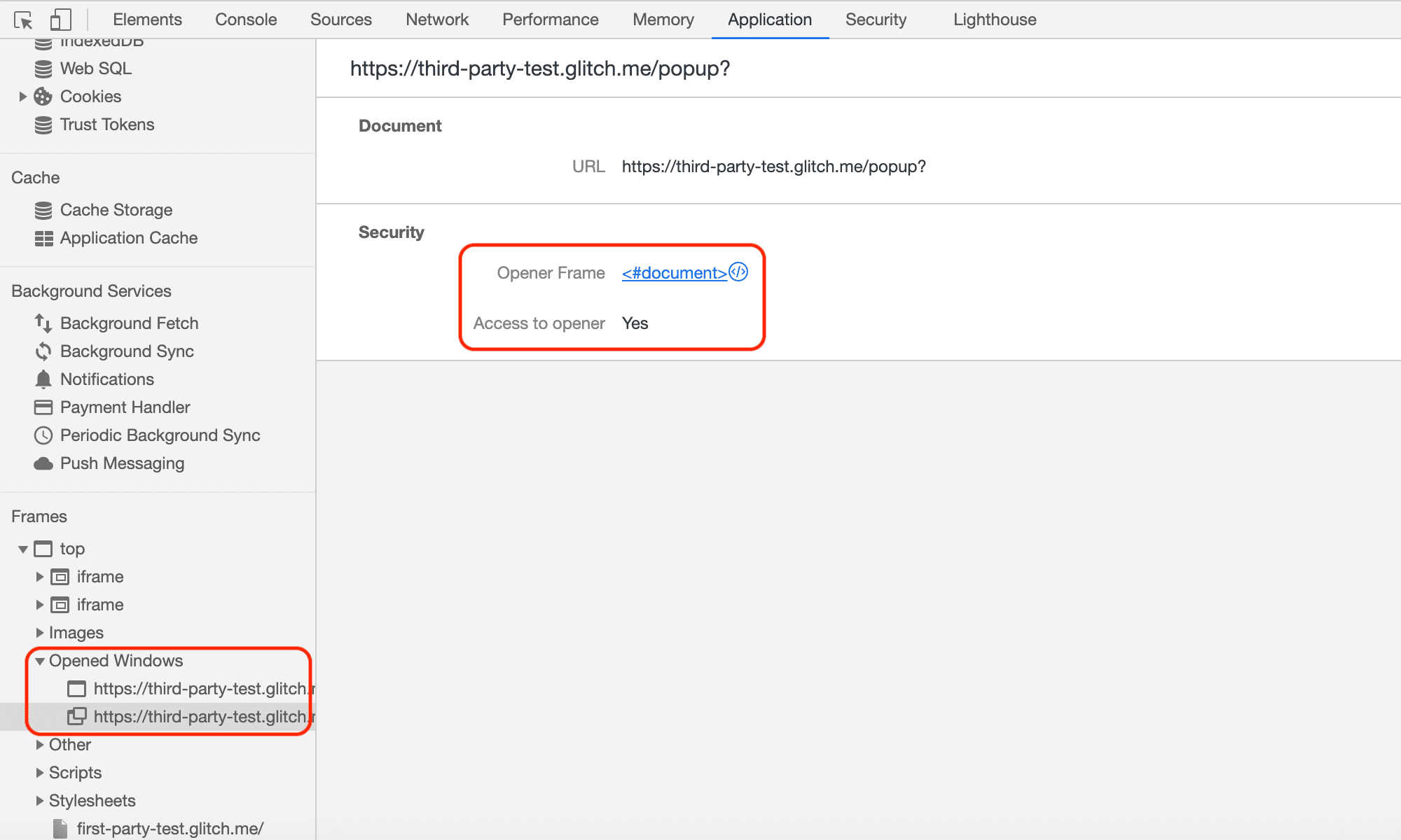 Ispettore della finestra popup di Chrome DevTools