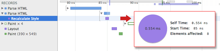 DevTools での CSSOM 作成のトレース