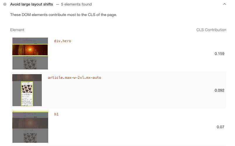 Audit Lighthouse "Éviter les changements de mise en page importants"