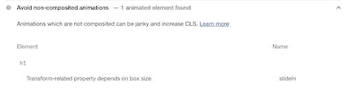 Audit &quot;Éviter les animations non composées&quot; de Lighthouse