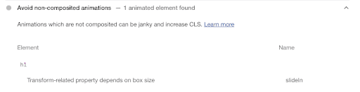Audit Lighthouse "Éviter les animations non composées"