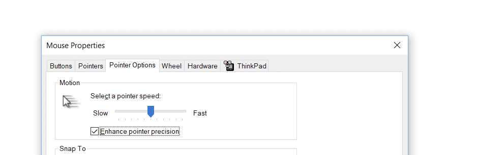 צילום מסך של הגדרות השליטה בתנועת הסמן ב-Windows 10.