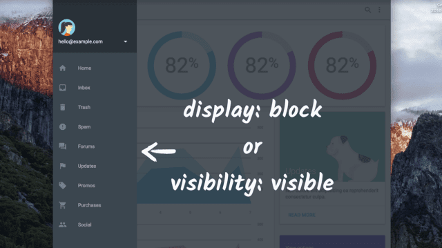 Panel slide-in yang disetel untuk menampilkan blok.