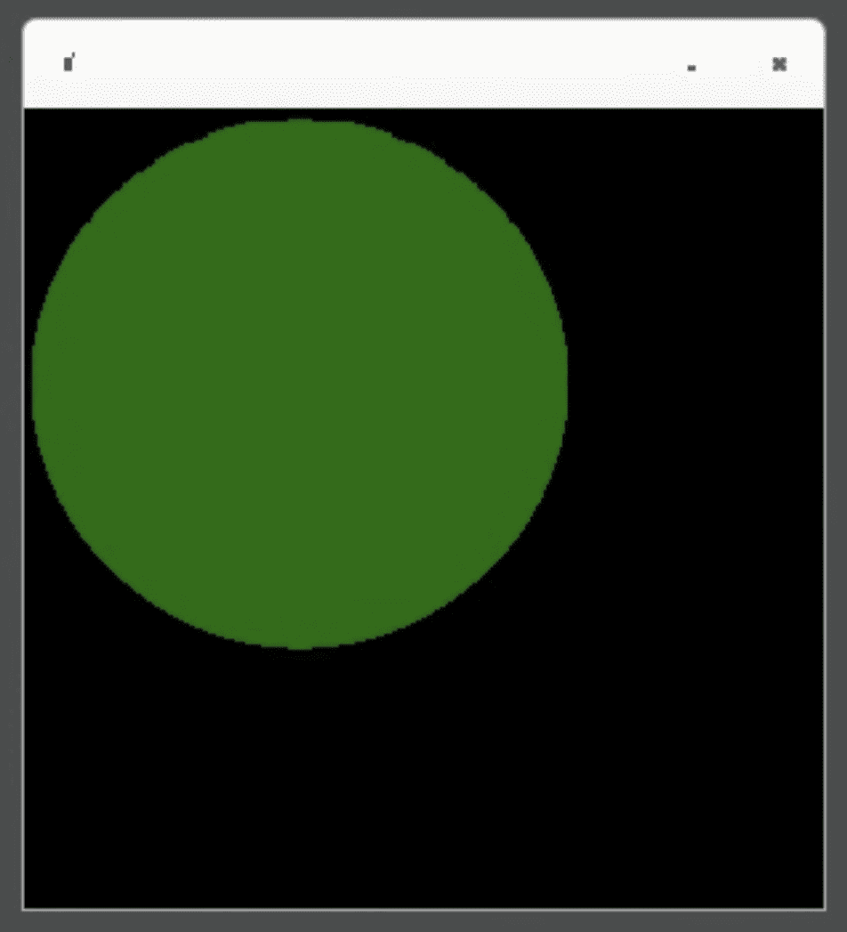 Uma janela quadrada do Linux com um plano de fundo preto e um círculo verde.