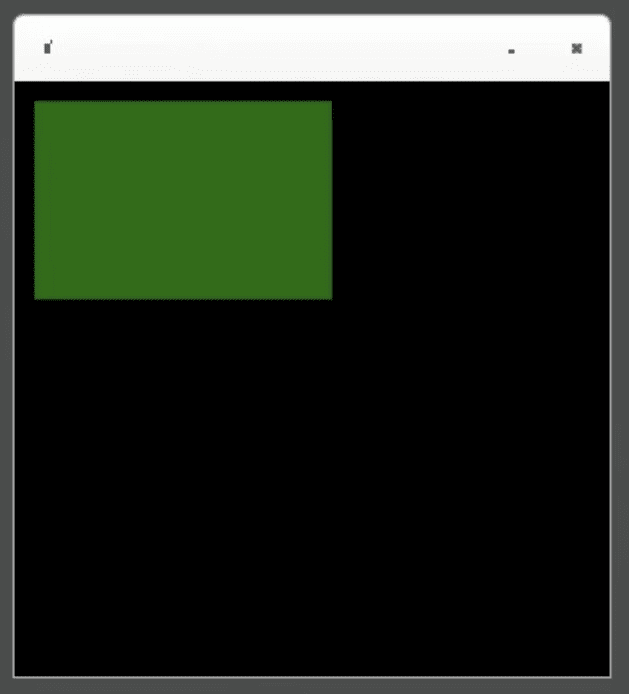 Una finestra quadrata di Linux con sfondo nero e un rettangolo verde.