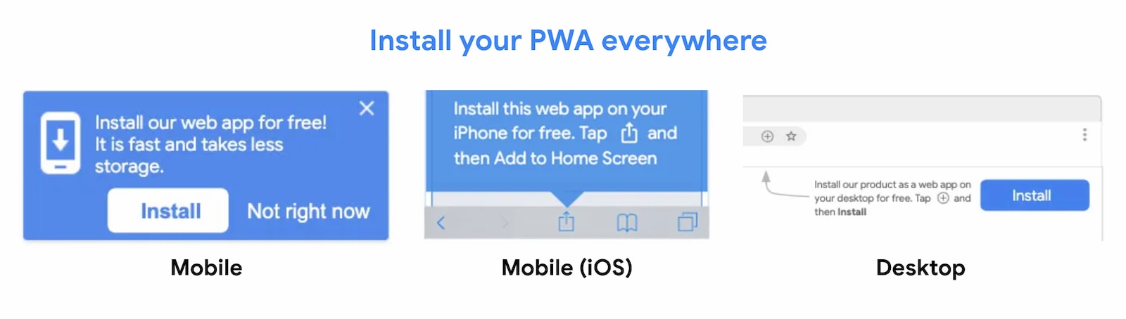 PWA는 어디에나 설치할 수 있습니다.