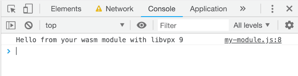 DevTools
showing a the ABI version of libvpx printed via emscripten.