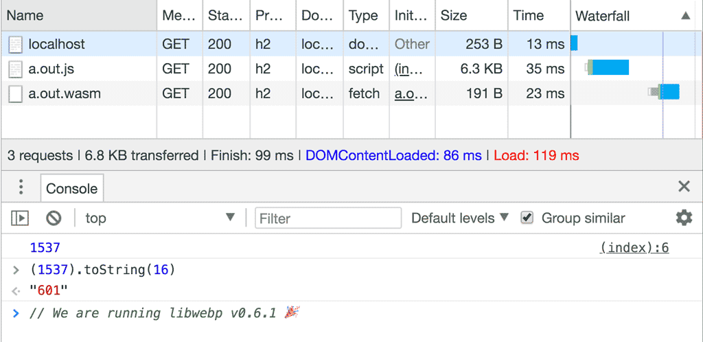 Screenshot of the DevTools console showing the correct version
number.