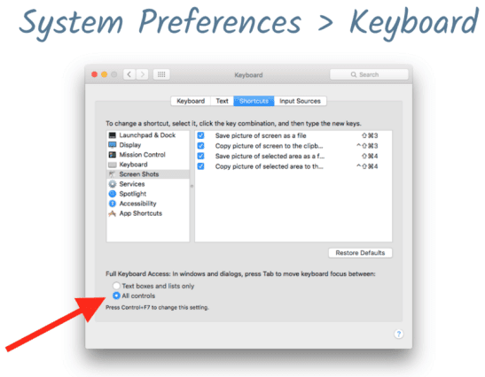 Keyboard preferences dialog.