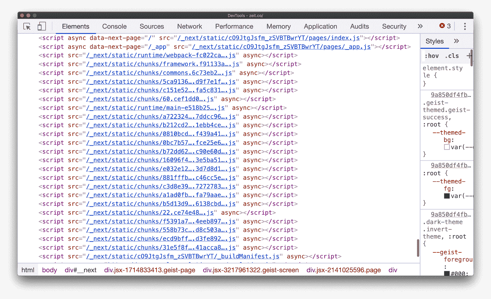 Salida de varios fragmentos compartidos en una aplicación de Next.js.