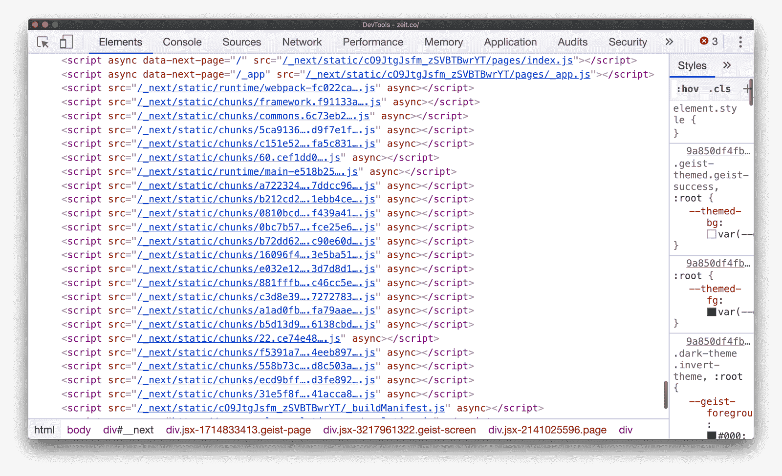 Resultado de varios fragmentos compartidos en una aplicación de Next.js.