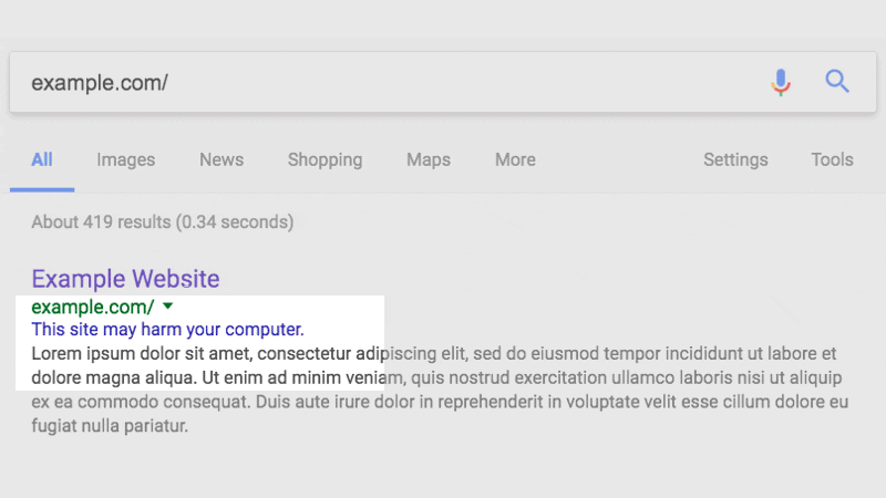 Diferentes erros que podem indicar um site invadido.