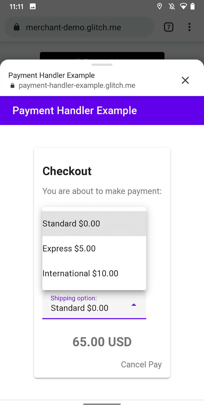 UI du sélecteur d'options de livraison