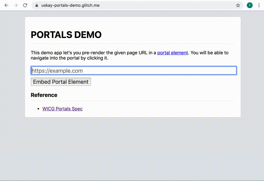 Una GIF che mostra l&#39;utilizzo della demo suglitch relativa all&#39;utilizzo dei portali