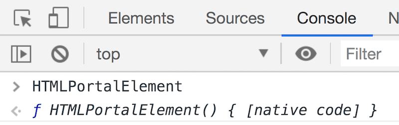 HTMLPortalElement を表示している DevTools コンソールのスクリーンショット