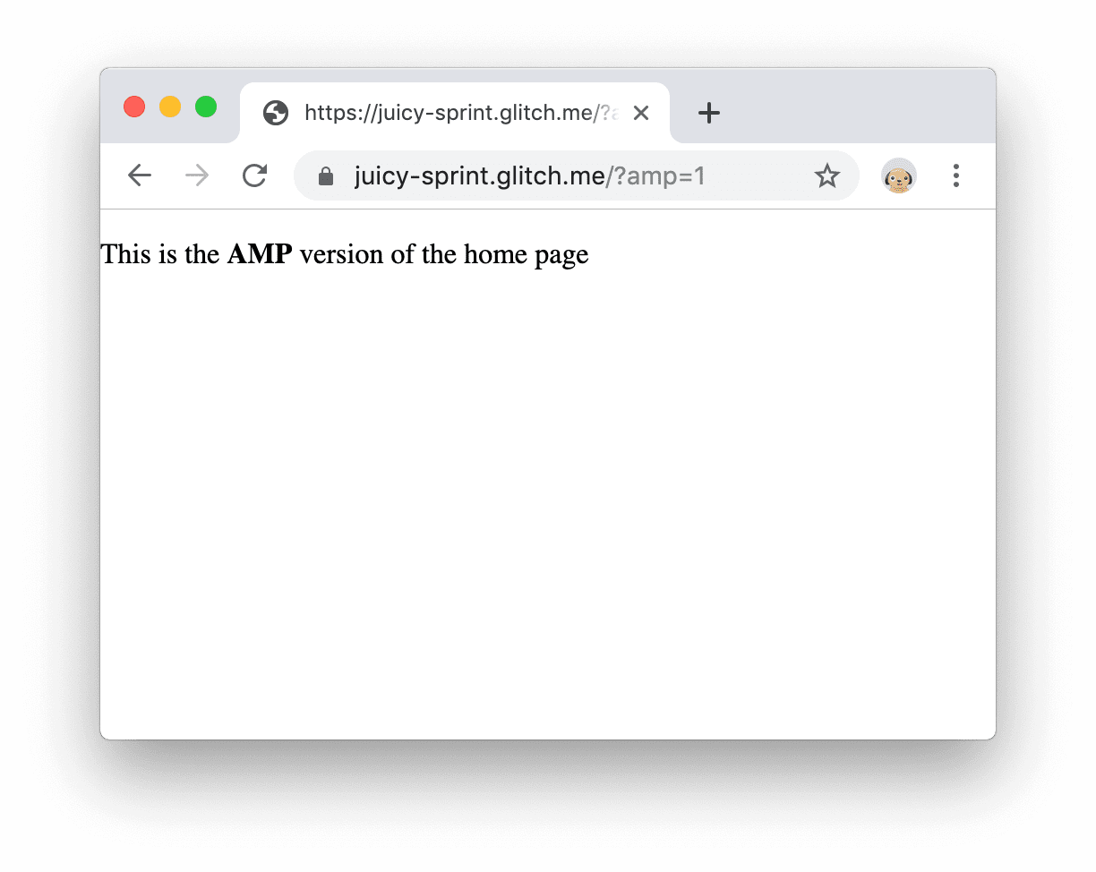 メイン バージョンとは異なるテキストが表示されている AMP バージョンのページのスクリーンショット。