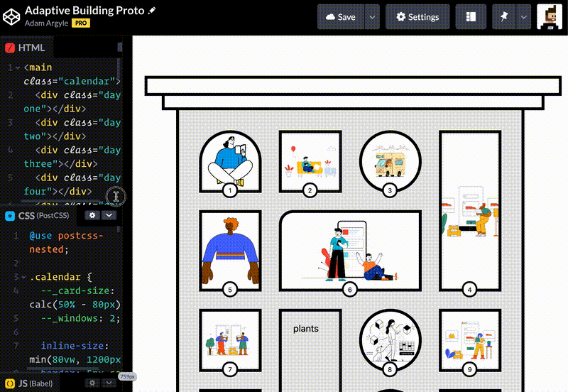 Animación que muestra cómo este esquema de página responde a diferentes tamaños de pantalla.