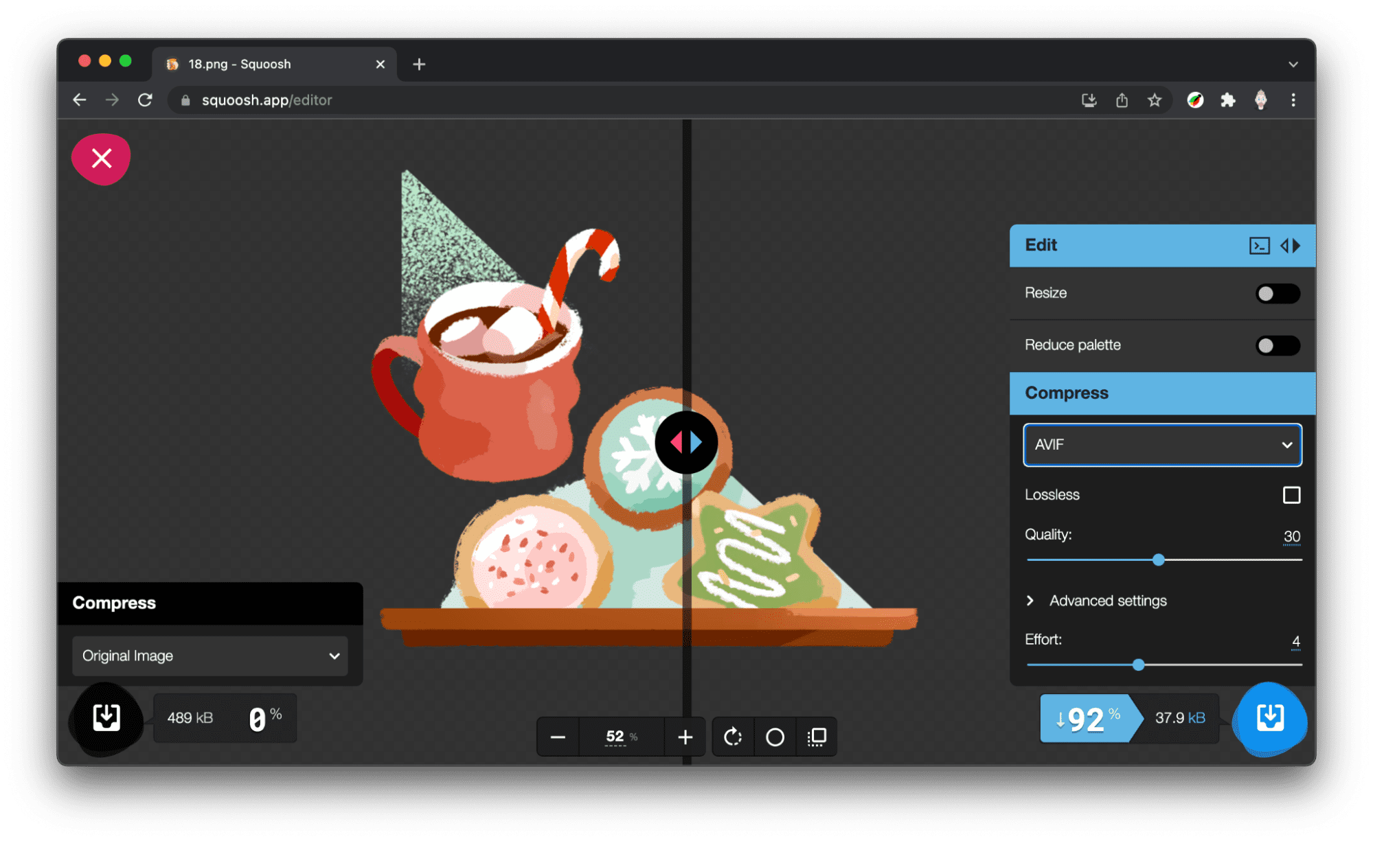Utiliser Squoosh pour compresser des images.