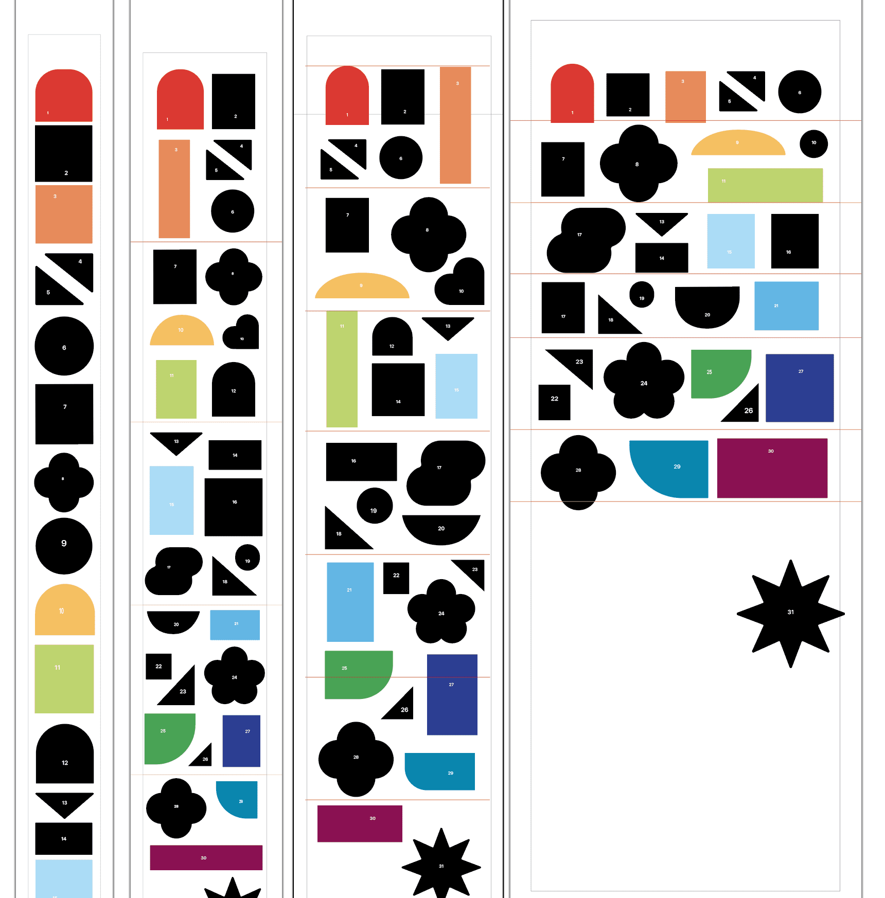 Wireframes, die zeigen, wie die Fenster an verschiedenen Haltepunkten angezeigt werden.