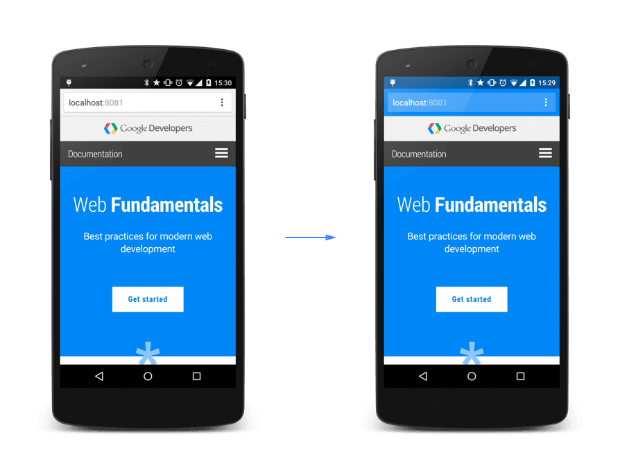 צבעי עיצוב של סרגל הכתובות ב-Chrome.