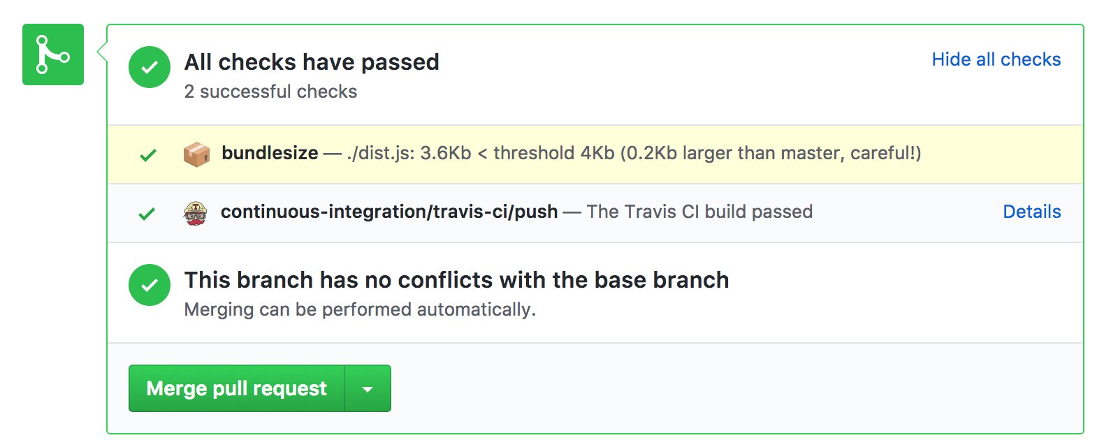 Status da verificação do tamanho de pacote no GitHub