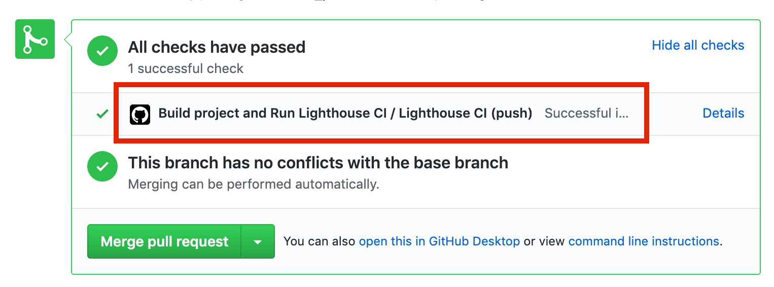 GitHub पर स्थिति की जांच का स्क्रीनशॉट