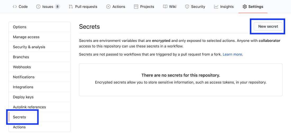 Screenshot of the GitHub 'Settings' tab