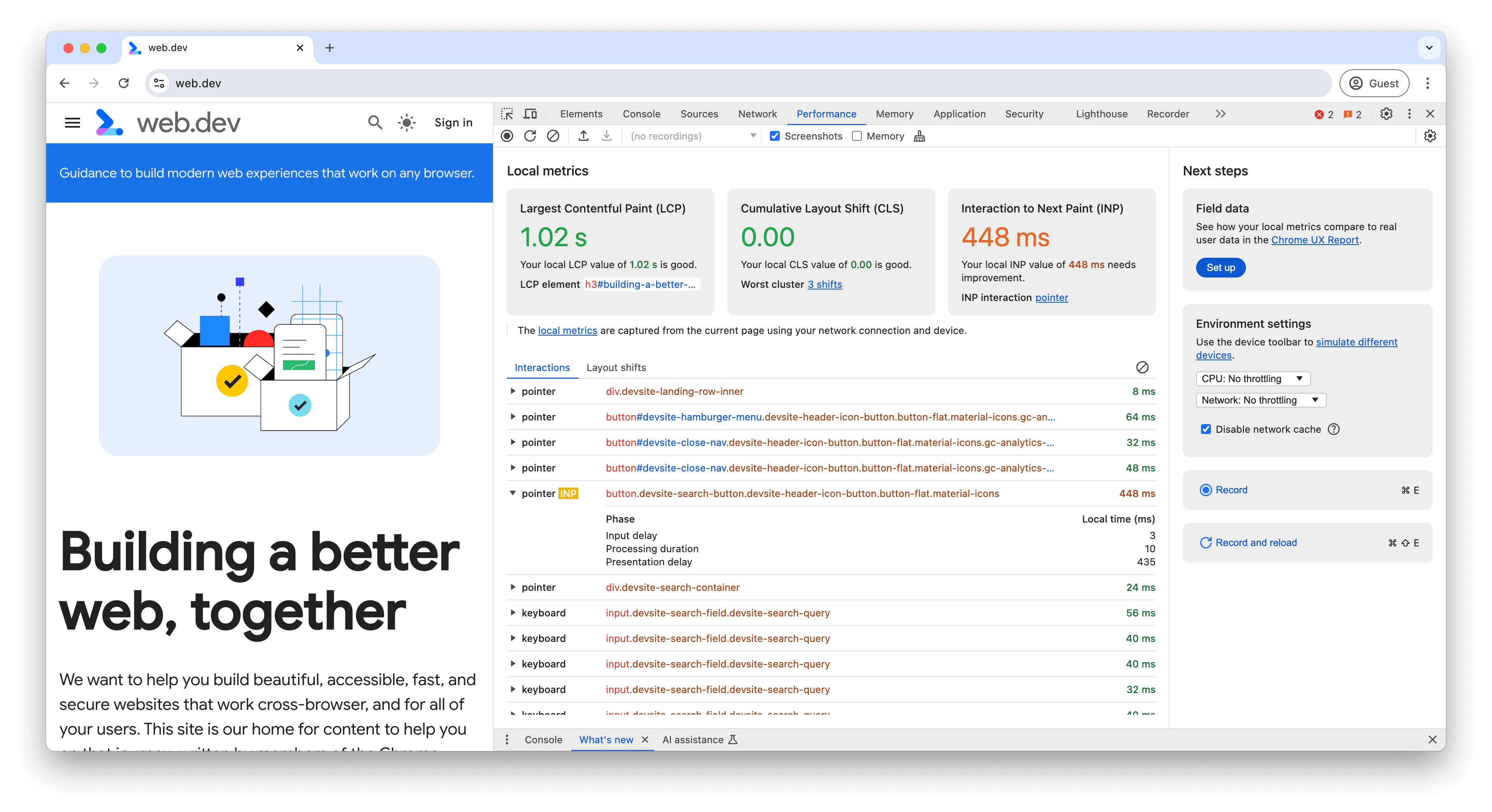 So werden Protokolle für Interaktionen im Bereich „Livemesswerte“ des Bereichs „Leistung“ angezeigt.