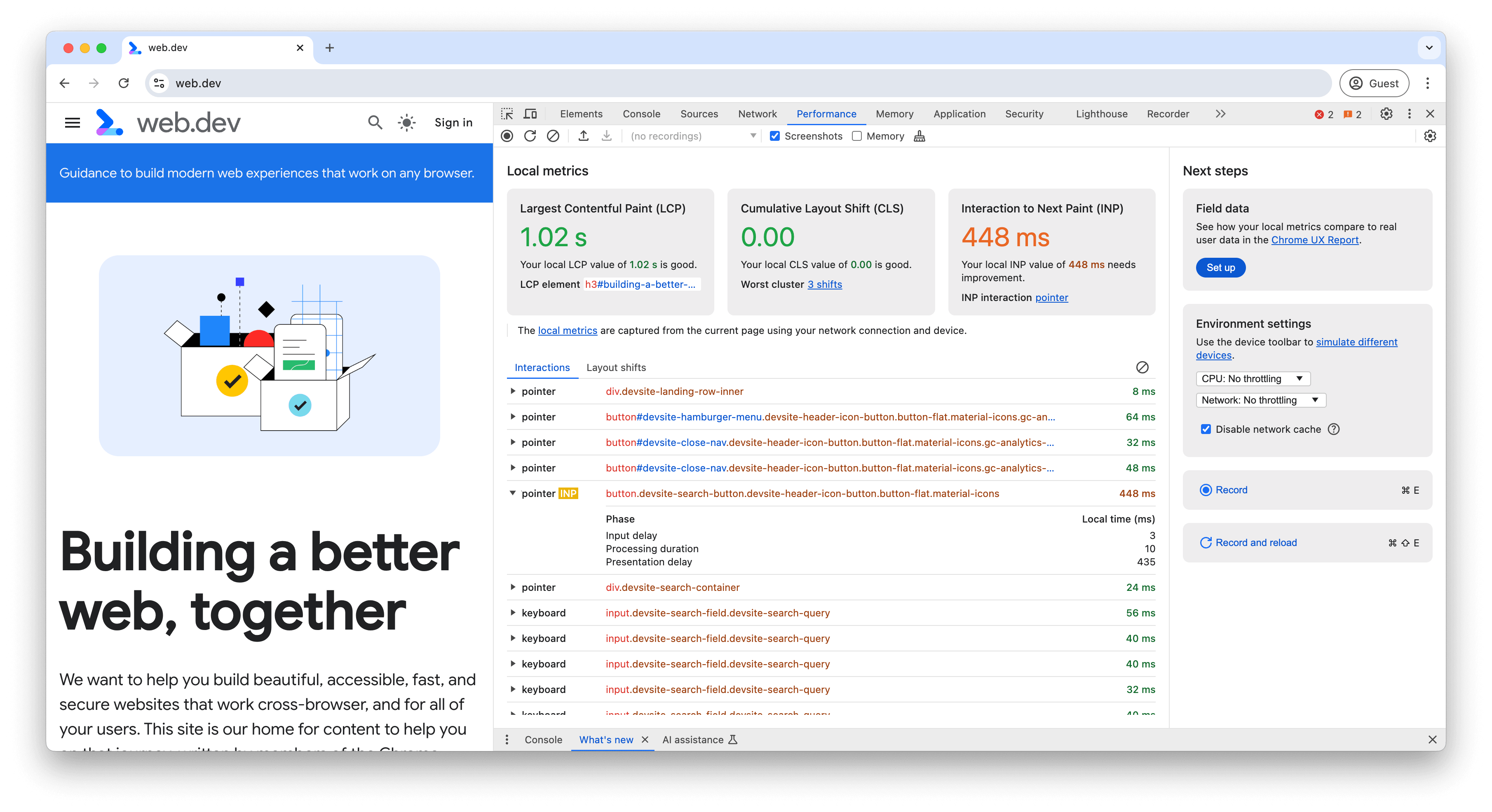 Как журналы взаимодействий отображаются на экране текущих показателей панели «Производительность».