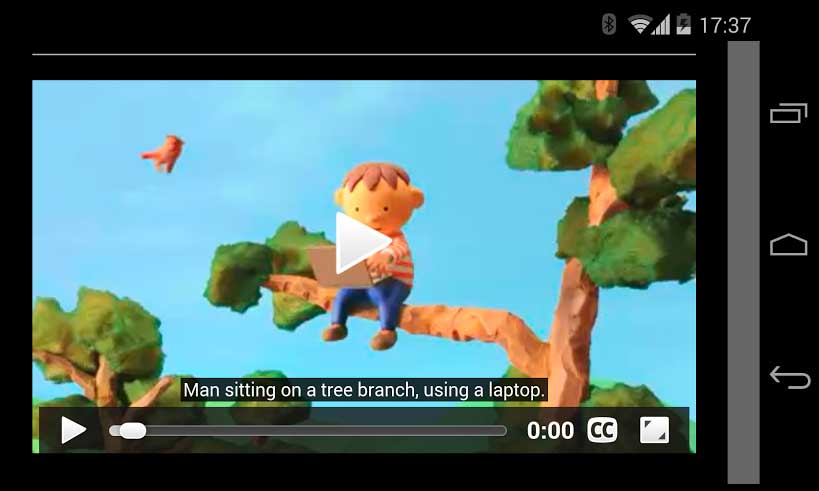 Capture d&#39;écran montrant l&#39;affichage des sous-titres à l&#39;aide de l&#39;élément &quot;track&quot; dans Chrome sur Android