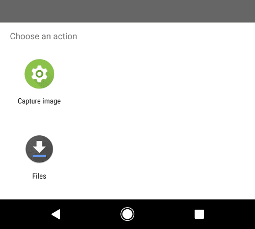 Un menú de Android con dos opciones: capturar imágenes y archivos