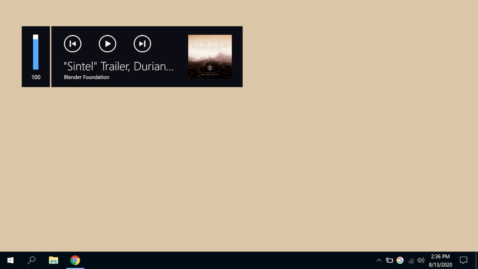 Screenshot of a media notification in Windows 10.