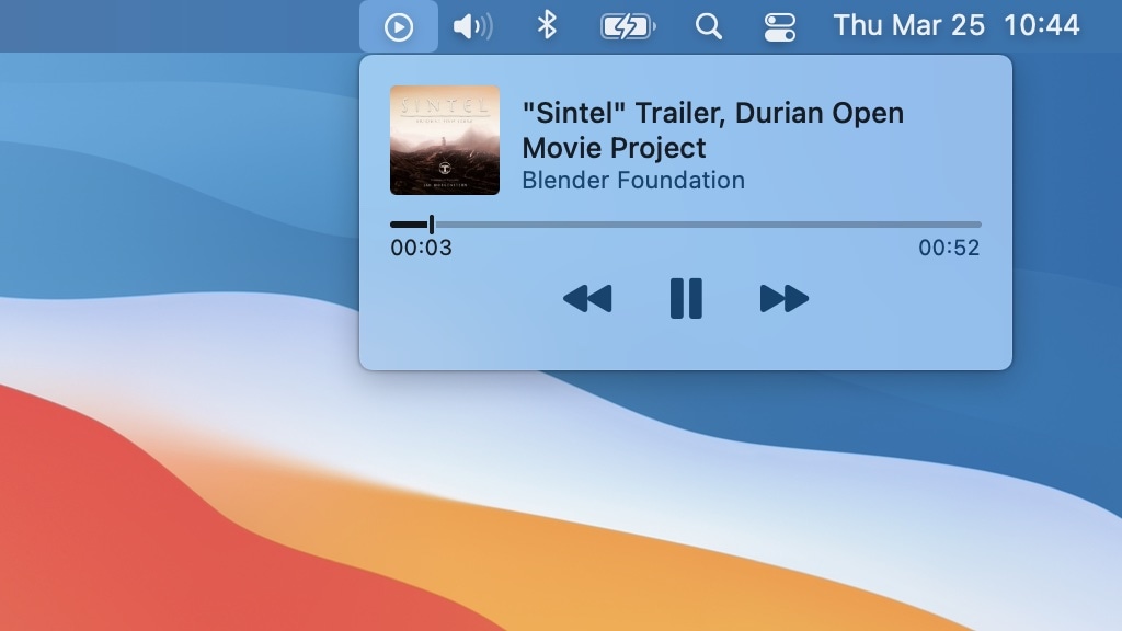 Captura de tela do widget &quot;Tocando agora&quot; no macOS Big Sur.