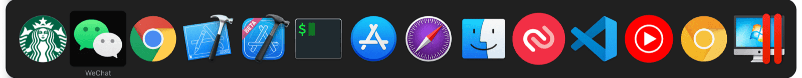 The macOS multitask switcher includes mini apps alongside regular macOS app.
