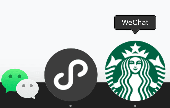 ไอคอนแอป Starbucks ขนาดเล็กบนแท่นชาร์จ macOS พร้อมชื่อ WeChat