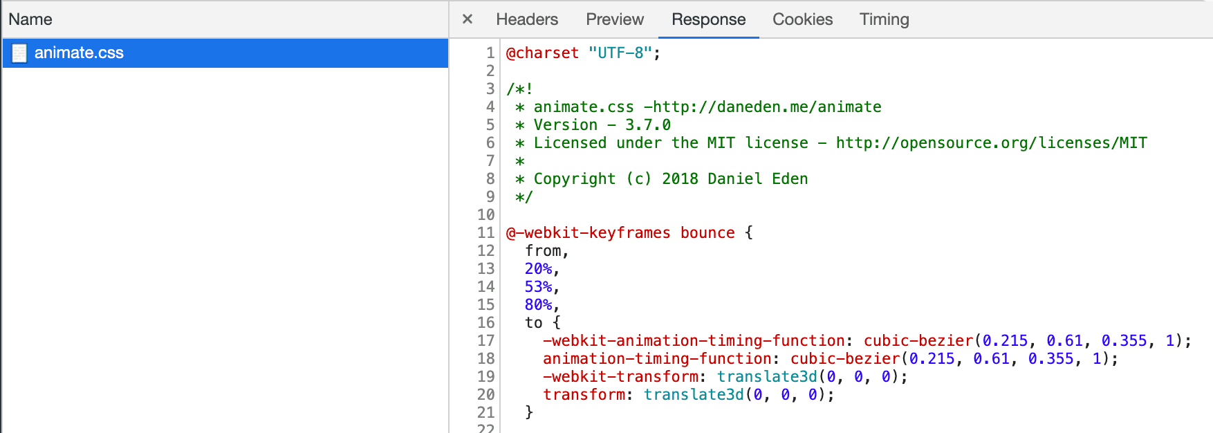 DevTools の CSS 最適化されていないレスポンス