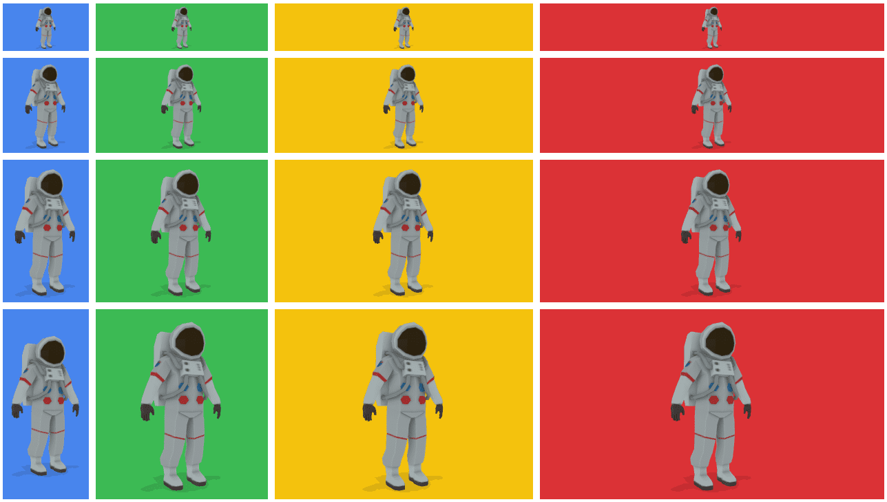 Duyarlılığı temsil eden birçok uzay giysisi resmi.