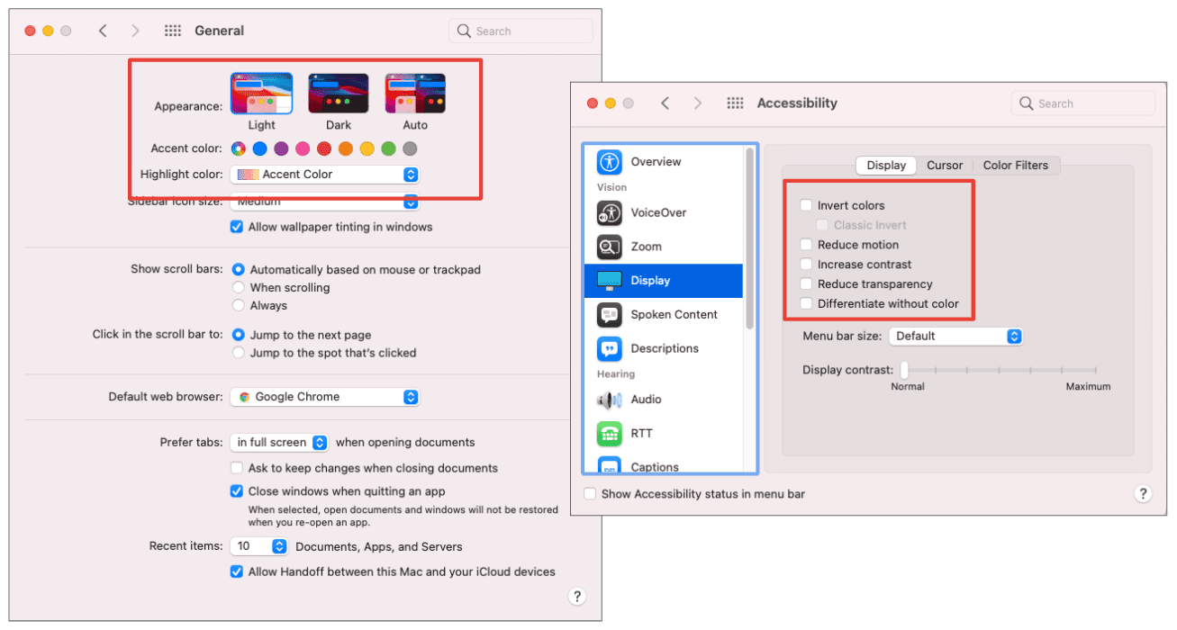 Turning on accessibility preferences in an operating system