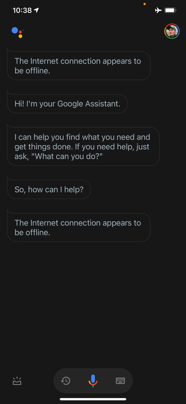 Google Assistant App auf einem Mobilgerät im Offlinemodus