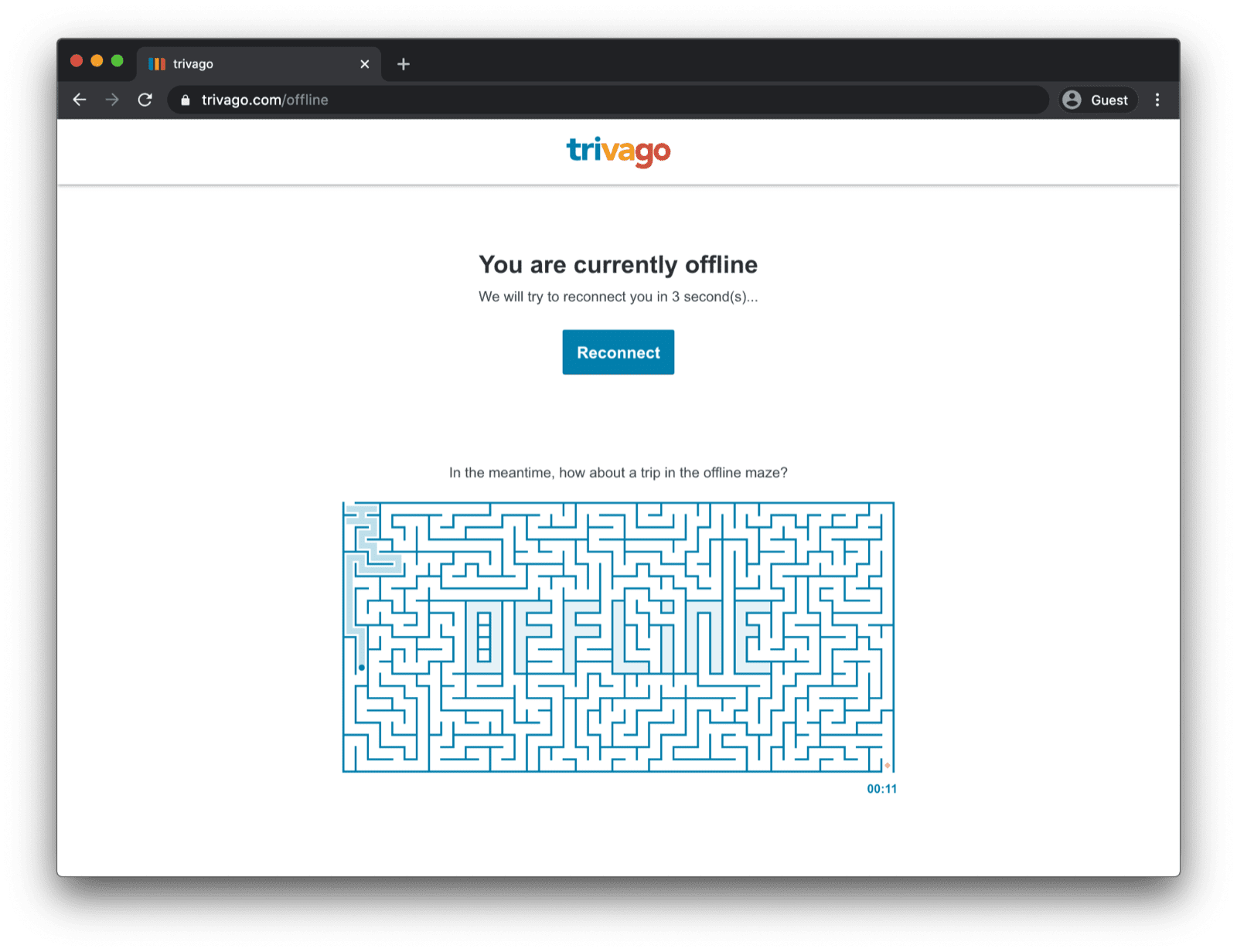 صفحة trivago المتوفّرة بلا إنترنت مع متاهة trivago المتوفّرة بلا إنترنت