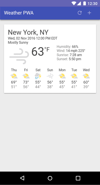 Um exemplo de app meteorológico.