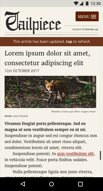 Exemple de fin d&#39;application d&#39;actualités lorsqu&#39;elle est prête à être mise à jour