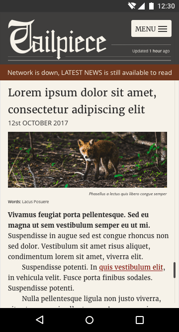 La partie finale utilise divers widgets de conception pour indiquer à l&#39;utilisateur qu&#39;il est hors connexion.