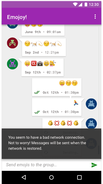 L&#39;application de messagerie d&#39;emoji Emojoy informe l&#39;utilisateur lorsqu&#39;un changement d&#39;état se produit.