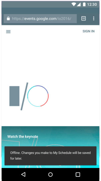 The I/O 2016 app informing the user when a change in state occurs.