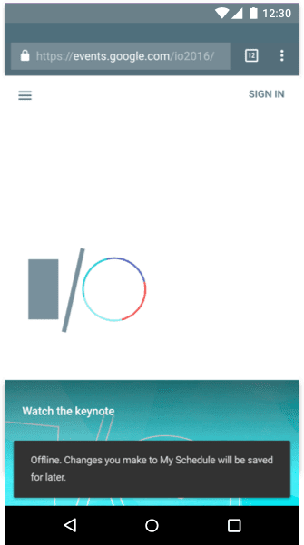 L'application I/O 2016 informe l'utilisateur lorsqu'un changement d'état se produit.