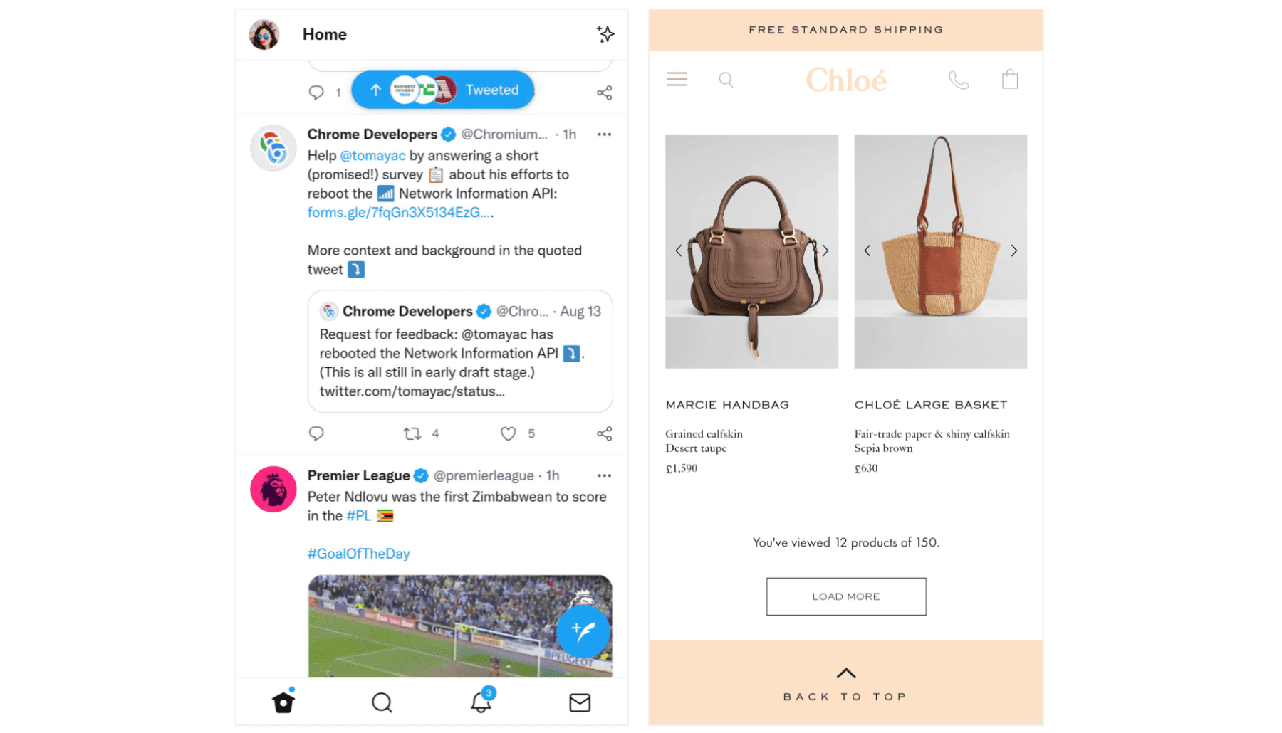 Examples of
    dynamic content loading without causing unexpected layout shifts from Twitter and the Chloé website