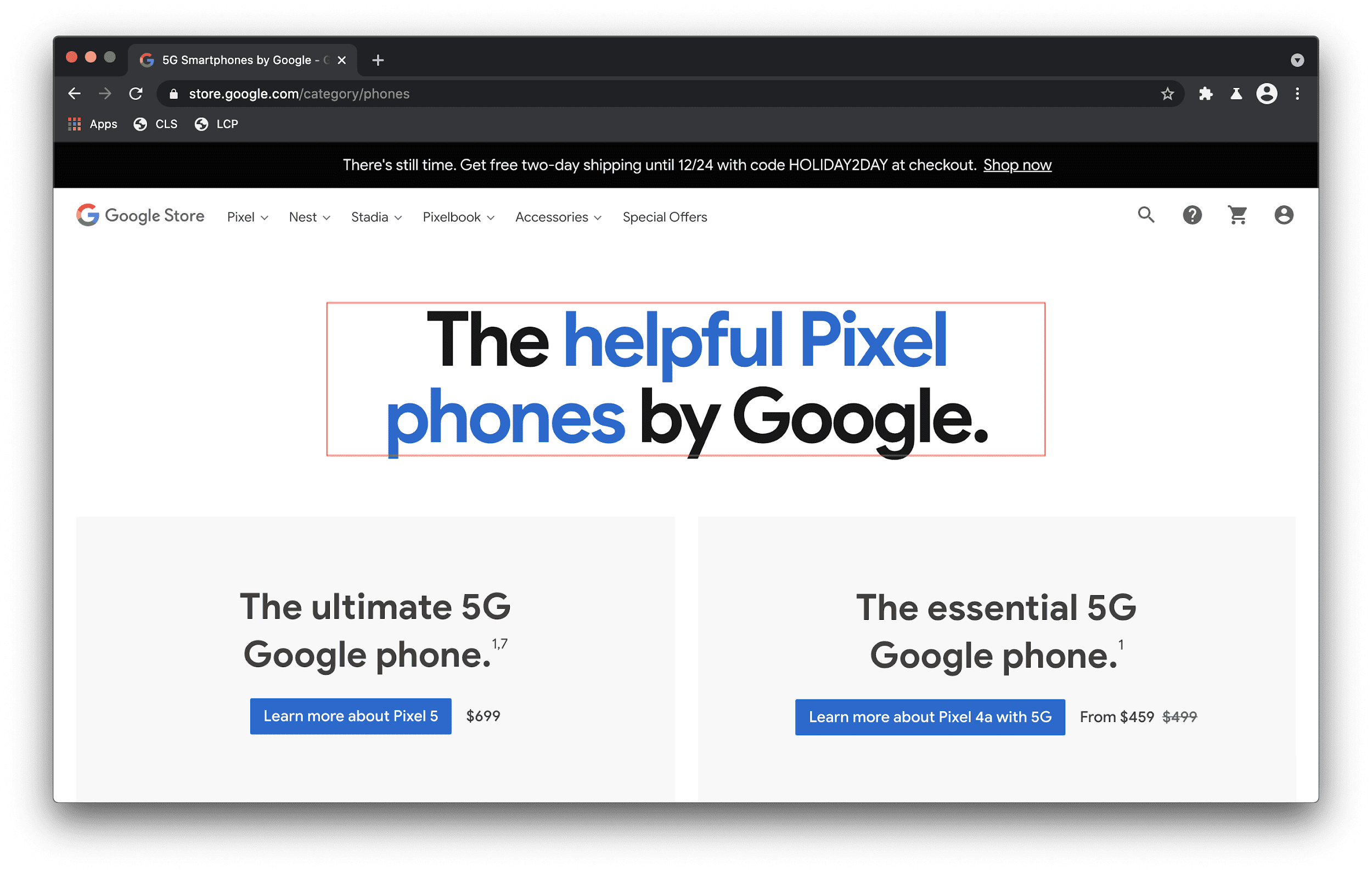 Mettre en surbrillance l'élément LCP à l'aide d'un bookmarklet