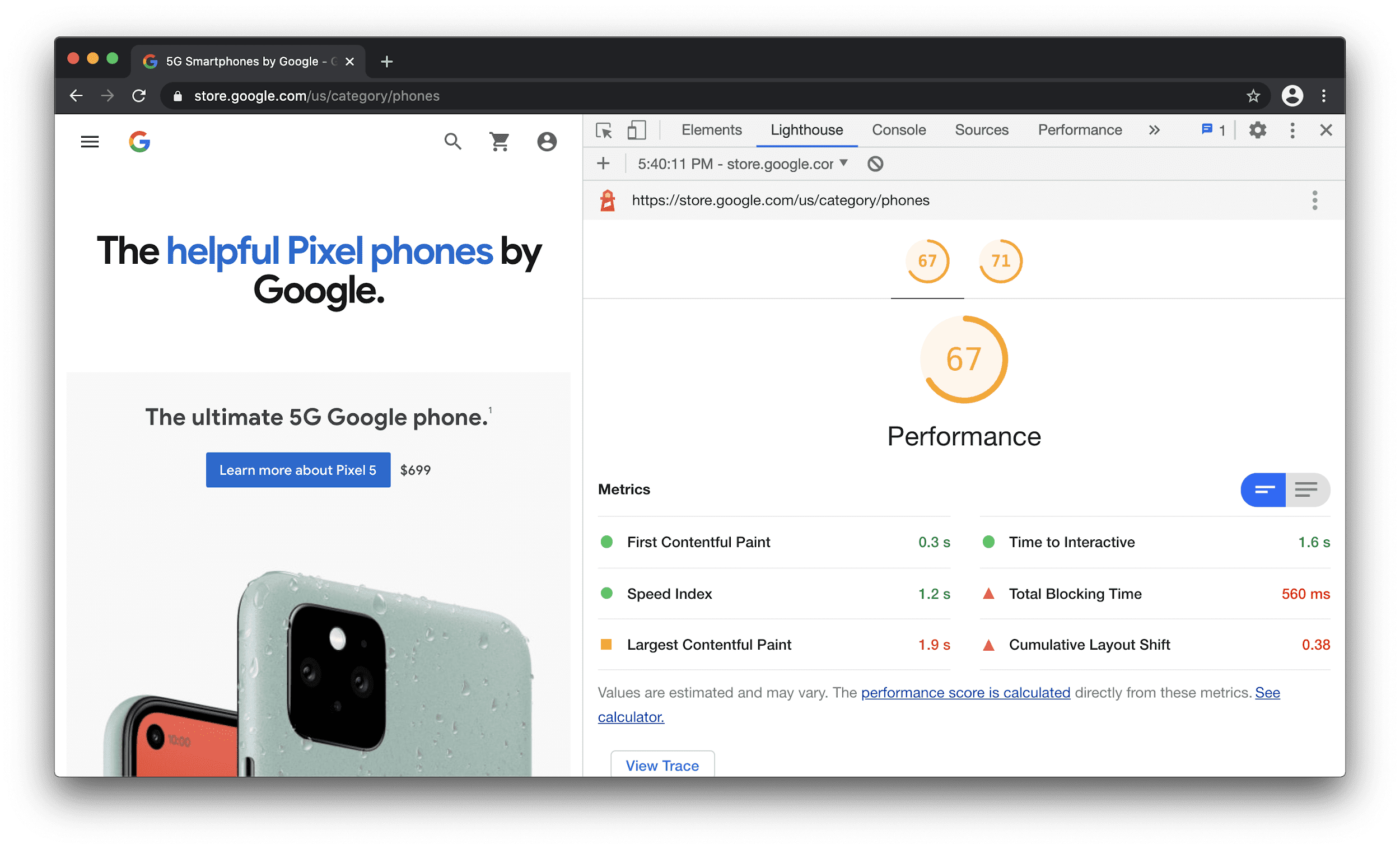 Lighthouse peformance metrics