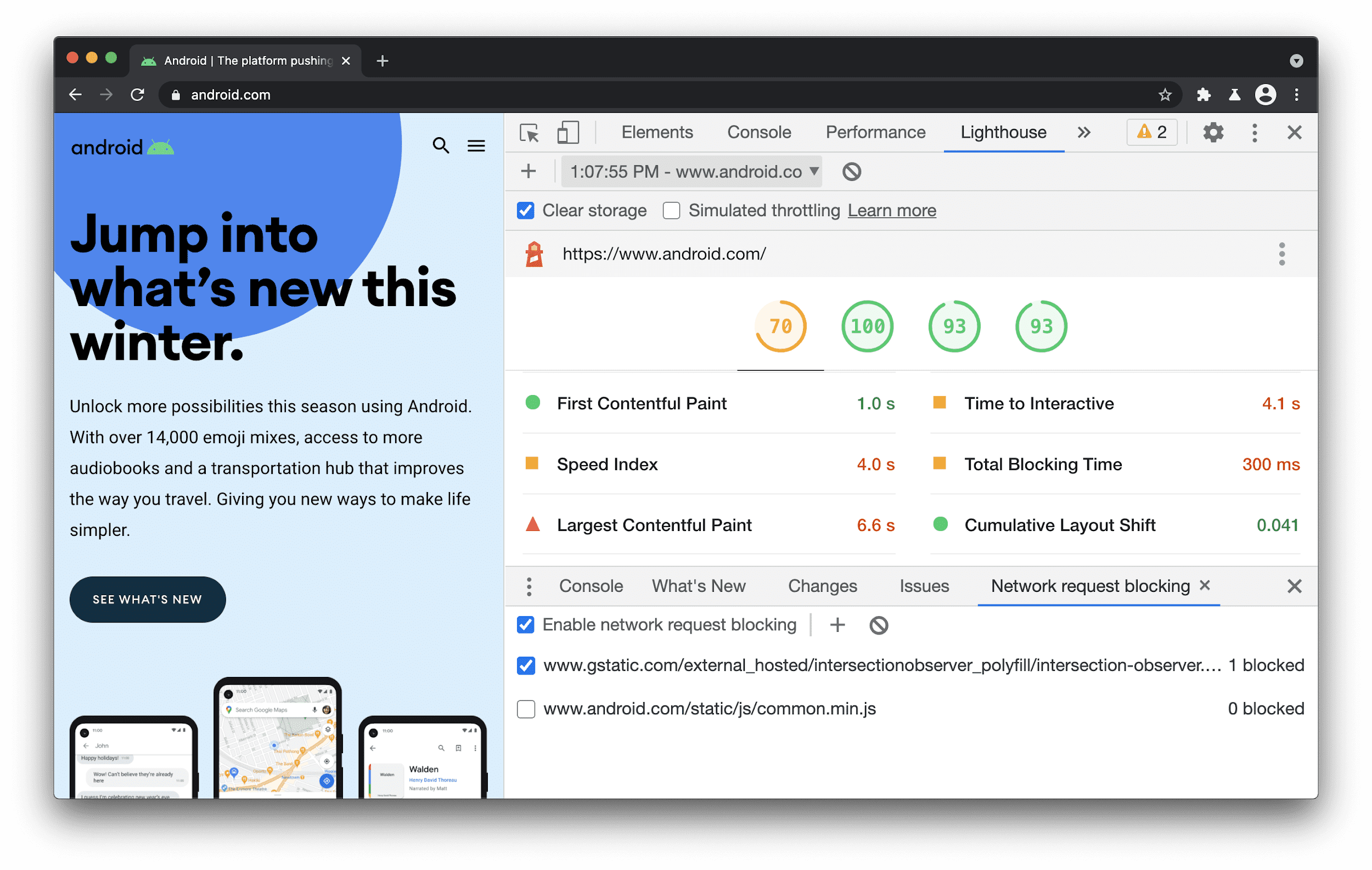 Visualização do bloqueio de solicitações de rede custosas